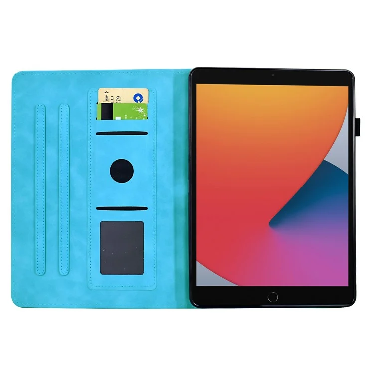 Étui pour tablette pour iPad 10,2 (2021) / (2019) / (2020) / Air 10,5 pouces (2019 / Pro 10,5 pouces (2017) Couverture en cuir avec motif mandala et fentes pour cartes - Bleu ciel