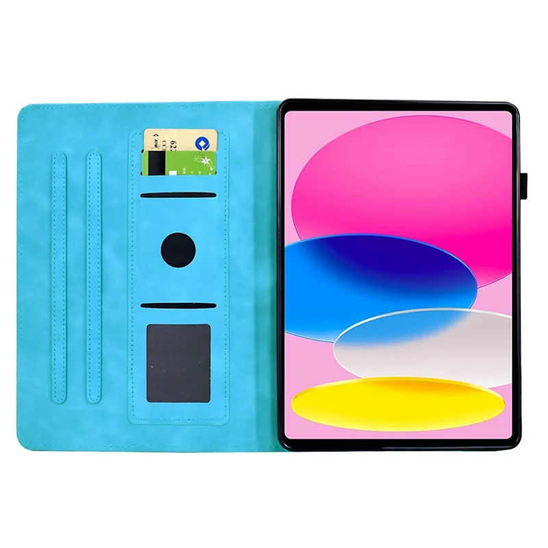 For iPad (2025) / 10.9 (2022) Case Mandala Imprinted Leather Tablet Cover with Card Slots - Sky Blue