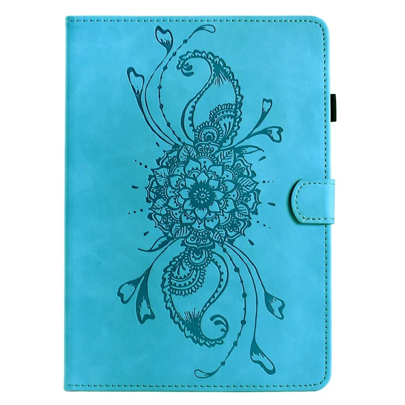 For iPad (2025) / 10.9 (2022) Case Mandala Imprinted Leather Tablet Cover with Card Slots - Sky Blue