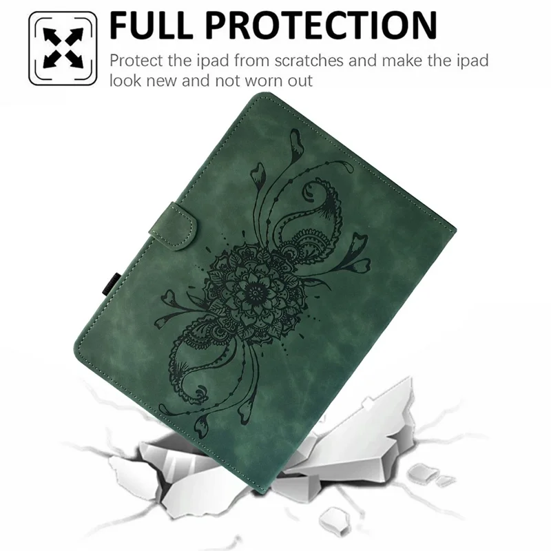 For iPad (2025) / 10.9 (2022) Case Mandala Imprinted Leather Tablet Cover with Card Slots - Green