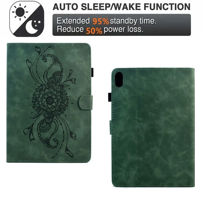 For iPad (2025) / 10.9 (2022) Case Mandala Imprinted Leather Tablet Cover with Card Slots - Green