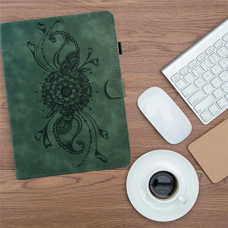 For iPad (2025) / 10.9 (2022) Case Mandala Imprinted Leather Tablet Cover with Card Slots - Green