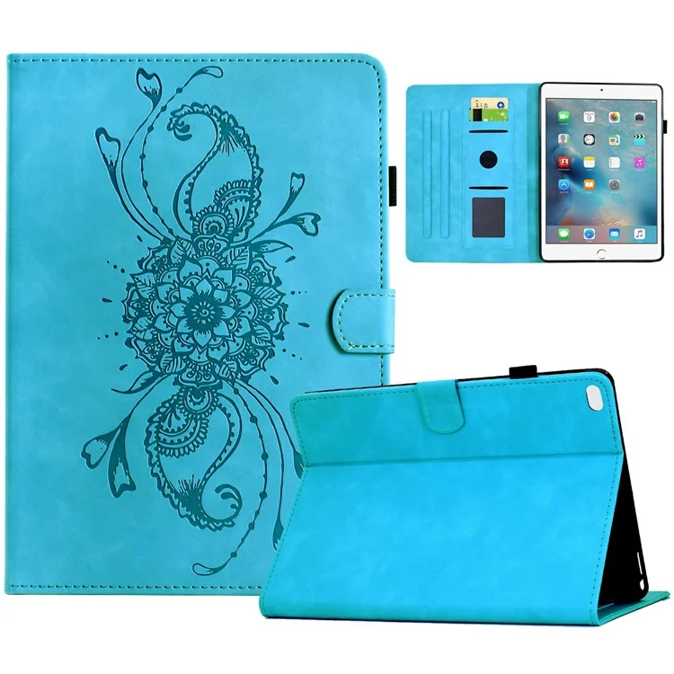 Lederetui für iPad 9,7 Zoll (2018) / (2017) / Air 2 / Air (2013) Mandala-Muster Tablet-Hülle mit Kartenfächern - Himmelblau