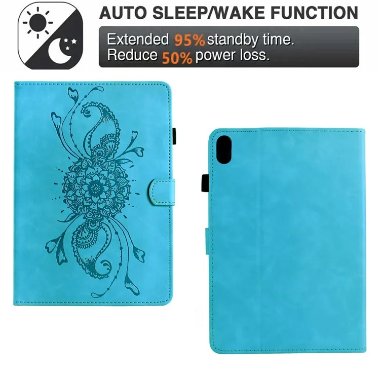 Étui pour iPad mini (2024) / (2021) avec Motif Mandala Imprimé en Cuir et Emplacements pour Cartes - Bleu Ciel