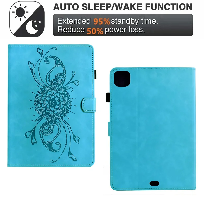 For iPad Pro 11 (2024) Case Mandala Imprinted Leather Tablet Cover with Card Slots - Sky Blue