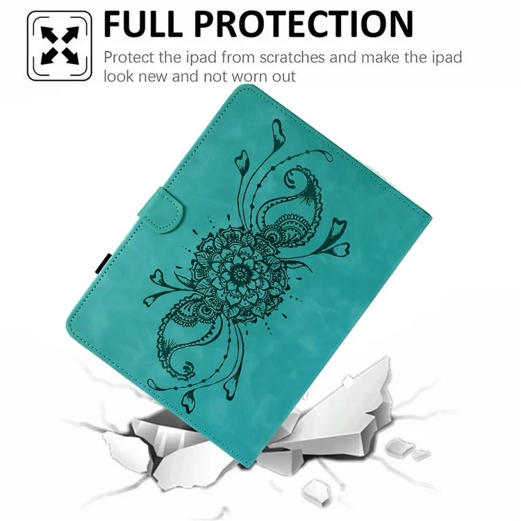 Étui en cuir pour iPad Air 11 (2025) / (2024) / Air (2022) / (2020) / Pro 11 (2022) / (2021) / (2020) / (2018) Housse de tablette Mandala avec emplacements pour cartes - Bleu bébé