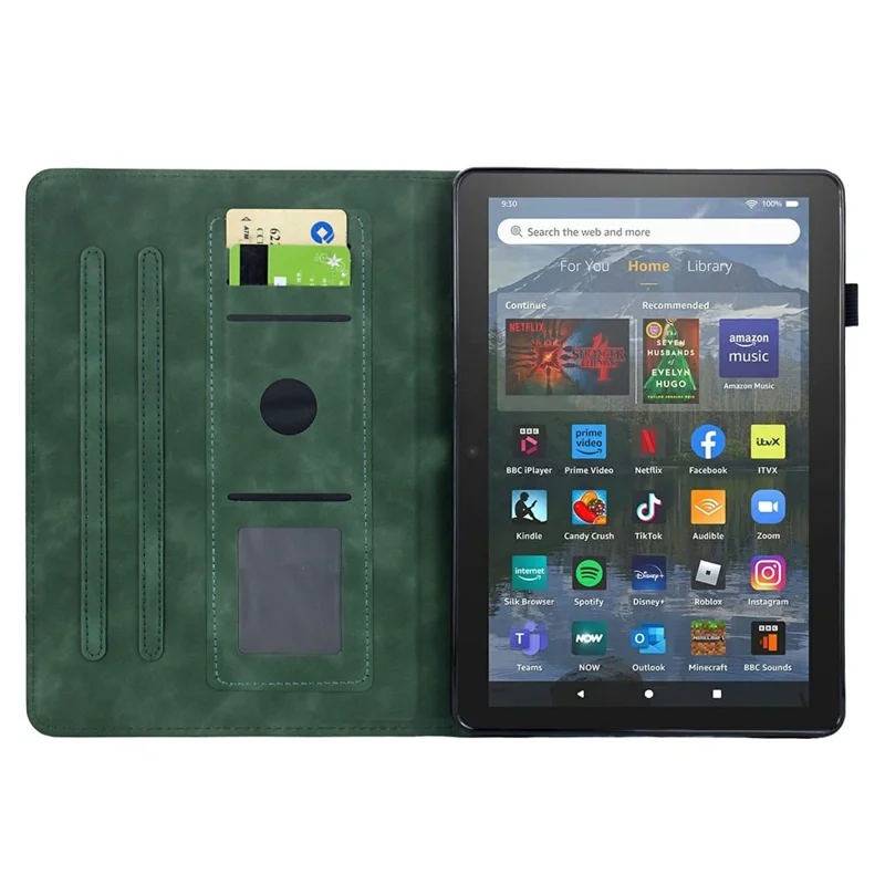 For Amazon Fire 7 (2022) Case Mandala Imprinted Leather Tablet Cover with Card Slots - Green