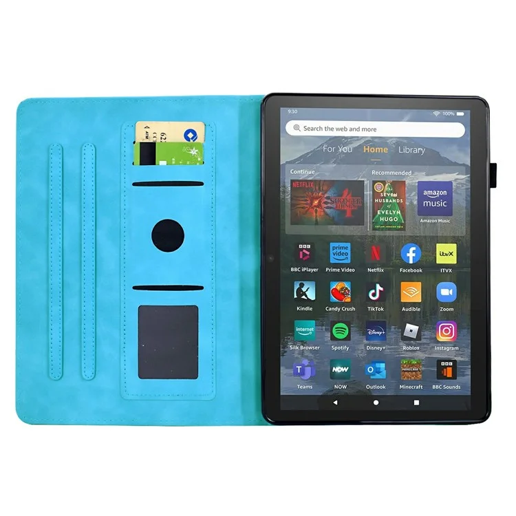Étui pour Amazon Fire HD 8 (2022) / (2020) avec Motif Mandala Imprimé en Cuir et Emplacements pour Cartes - Bleu Ciel
