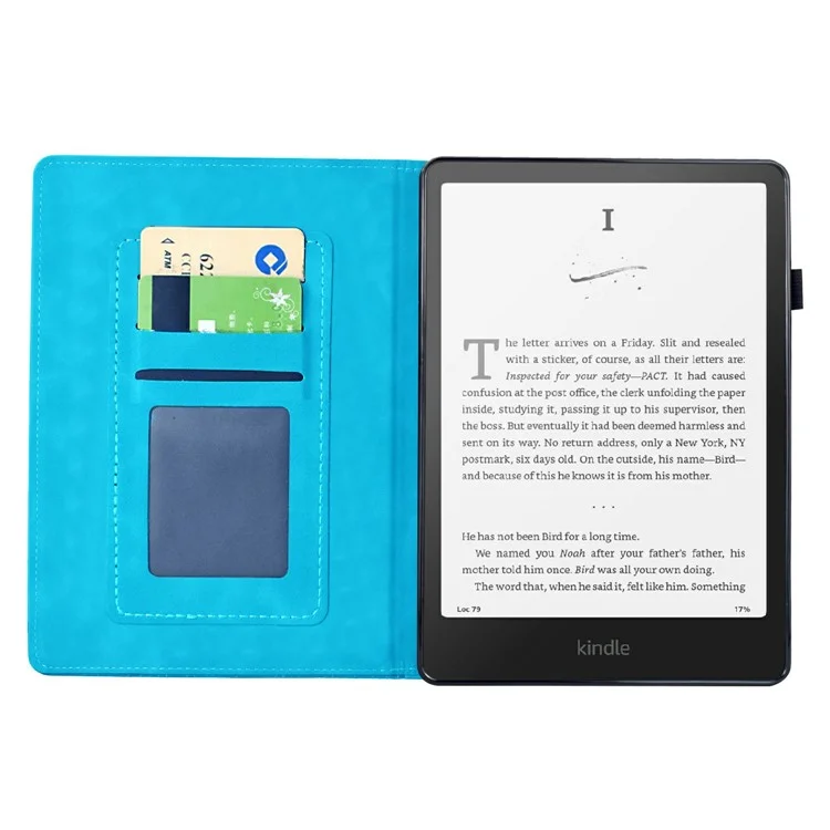Étui pour Amazon Kindle Paperwhite 6 (2024) Motif Mandala en Cuir avec Emplacements pour Cartes - Bleu Ciel