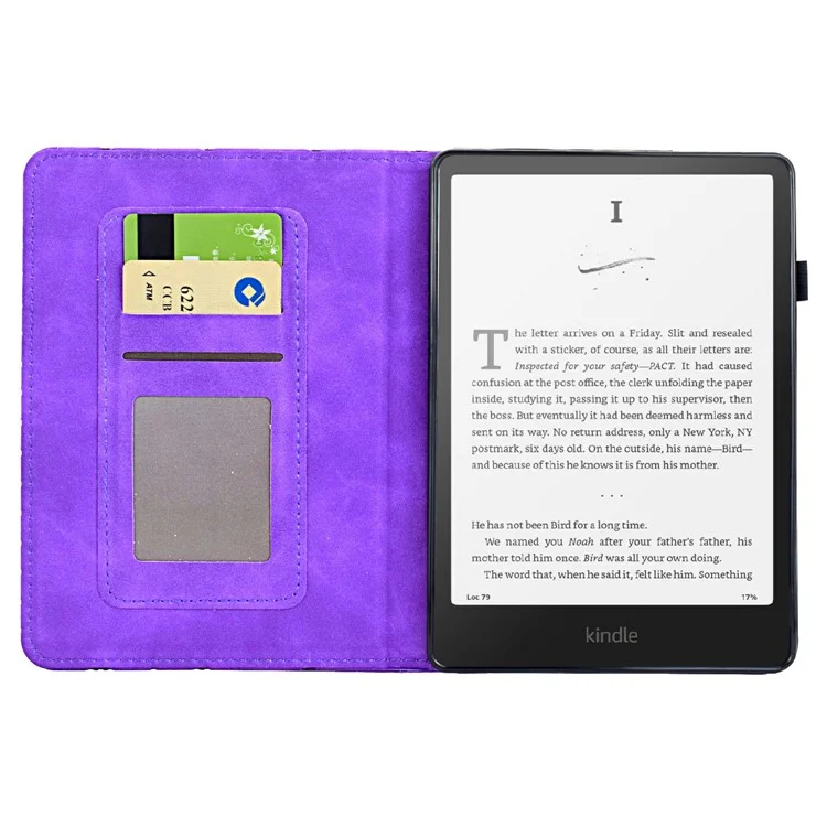 For Amazon Kindle Paperwhite 6 (2024) Case Mandala Imprinted Leather Tablet Cover with Card Slots - Light Purple