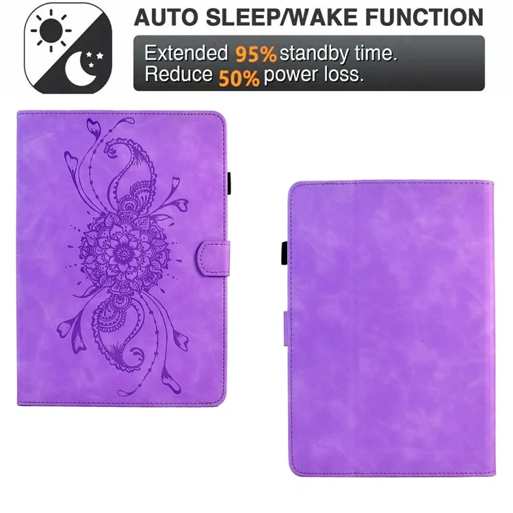 For Amazon Kindle Paperwhite 6 (2024) Case Mandala Imprinted Leather Tablet Cover with Card Slots - Light Purple