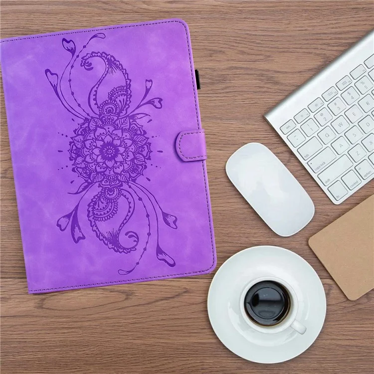 For Amazon Kindle Paperwhite 6 (2024) Case Mandala Imprinted Leather Tablet Cover with Card Slots - Light Purple