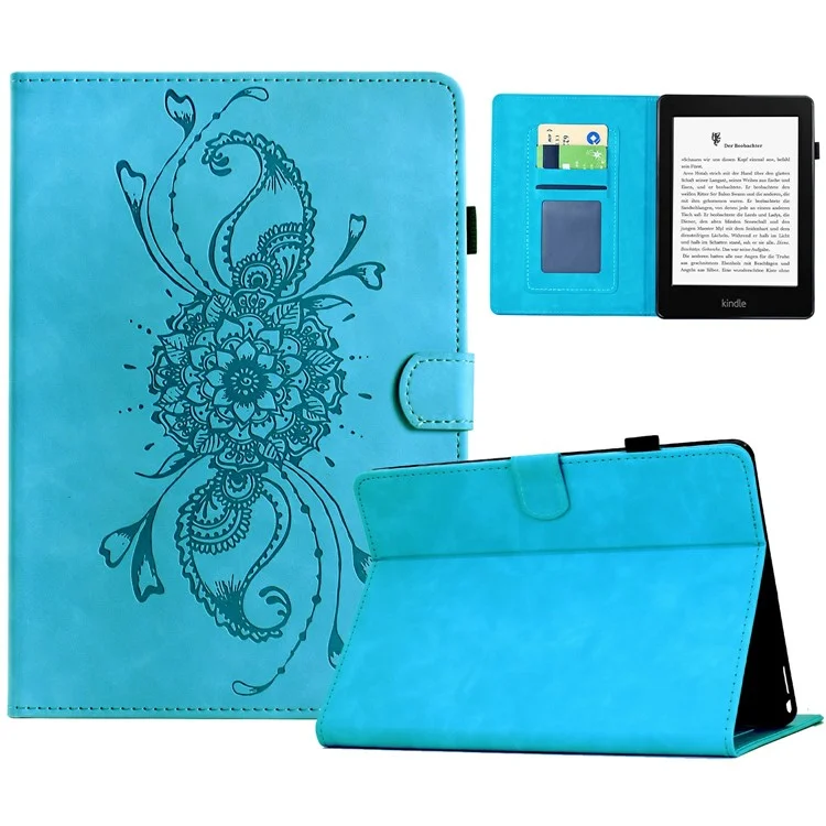 Étui pour Amazon Kindle Paperwhite 5 (2021) Motif Mandala en Cuir avec Emplacements pour Cartes - Bleu Ciel