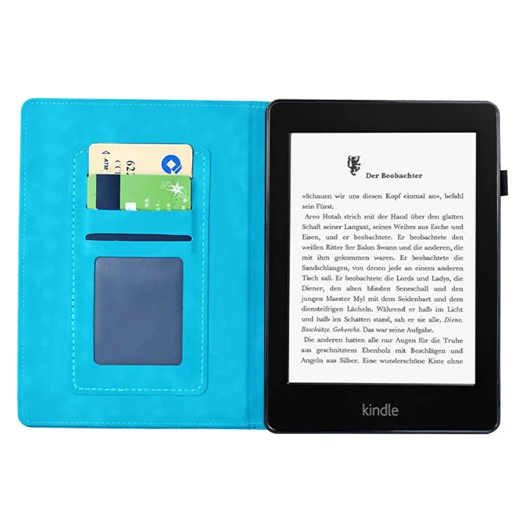 Étui pour Amazon Kindle Paperwhite 5 (2021) Motif Mandala en Cuir avec Emplacements pour Cartes - Bleu Ciel