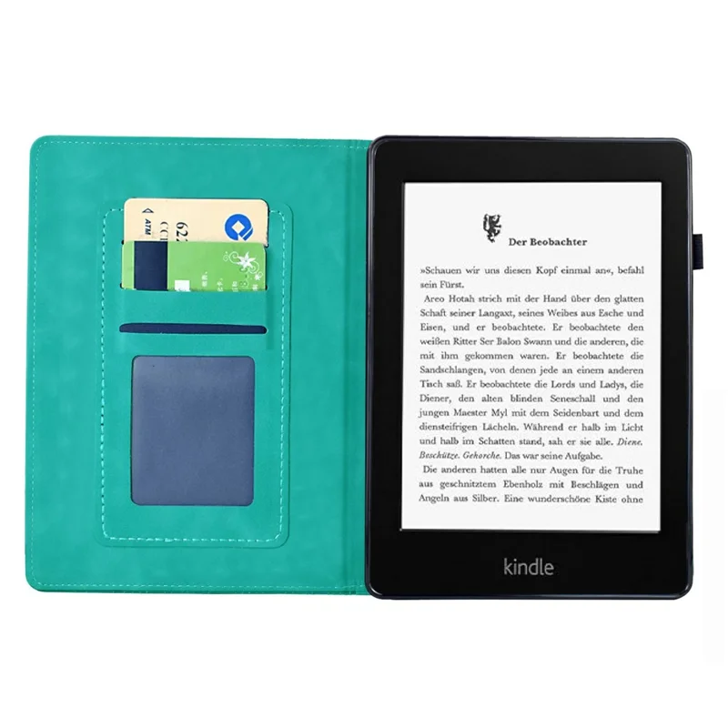For Amazon Kindle Paperwhite 5 (2021) Case Mandala Imprinted Leather Tablet Cover with Card Slots - Baby Blue