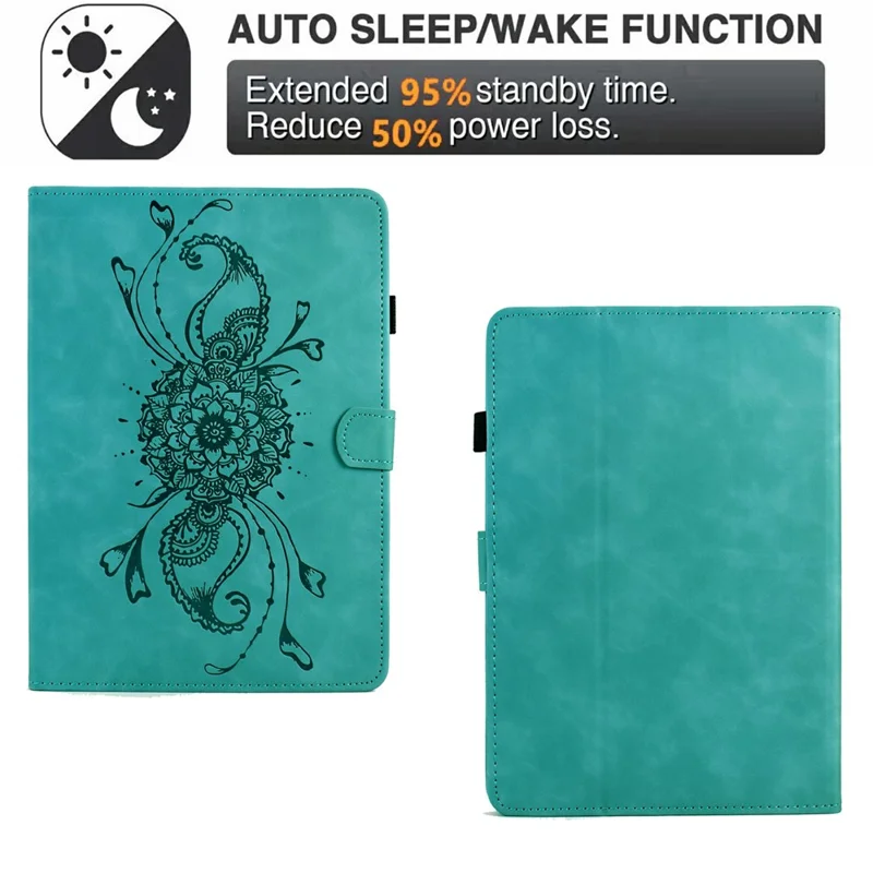 For Amazon Kindle Paperwhite 5 (2021) Case Mandala Imprinted Leather Tablet Cover with Card Slots - Baby Blue