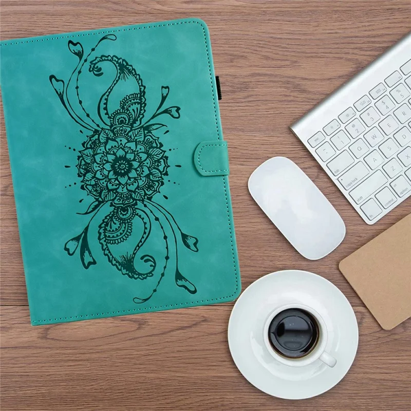 For Amazon Kindle Paperwhite 5 (2021) Case Mandala Imprinted Leather Tablet Cover with Card Slots - Baby Blue