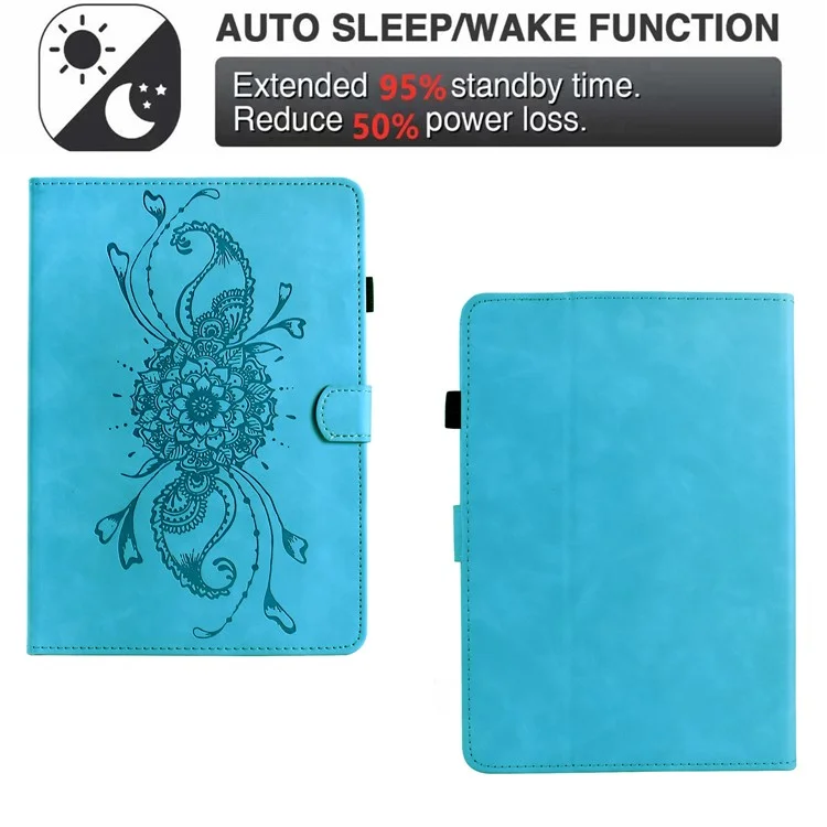 Étui en cuir pour Amazon Kindle Paperwhite 4 (2018) / 3 (2015) / 2 (2015) / Paperwhite (2015) Motif Mandala avec Emplacements pour Cartes - Bleu Ciel
