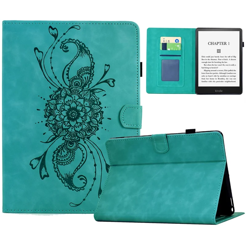Leather Case For Amazon Kindle Paperwhite 4 (2018) / 3 (2015) / 2 (2015) / Paperwhite (2015) Mandala Imprinted Tablet Cover with Card Slots - Baby Blue