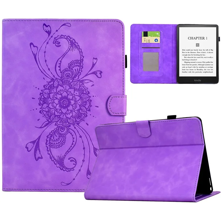 Leather Case For Amazon Kindle Paperwhite 4 (2018) / 3 (2015) / 2 (2015) / Paperwhite (2015) Mandala Imprinted Tablet Cover with Card Slots - Light Purple