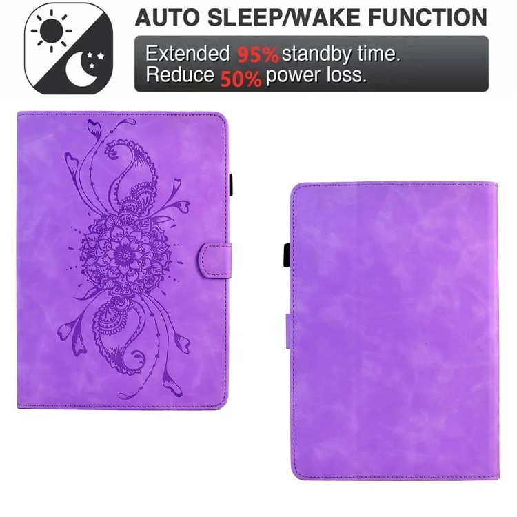 Leather Case For Amazon Kindle Paperwhite 4 (2018) / 3 (2015) / 2 (2015) / Paperwhite (2015) Mandala Imprinted Tablet Cover with Card Slots - Light Purple