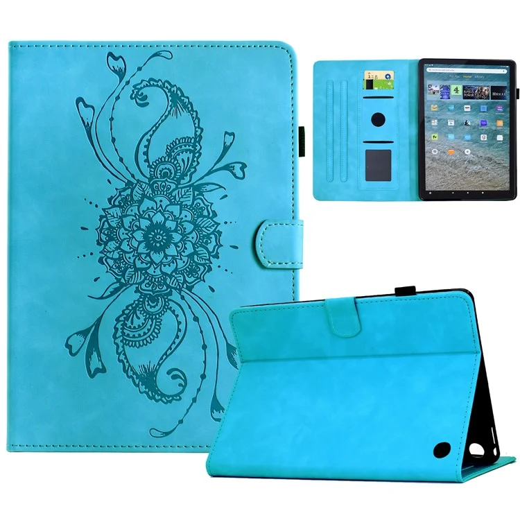 Étui pour Amazon Kindle Fire Max 11 2023 avec Motif Mandala Imprimé, Housse en Cuir pour Tablette avec Emplacements pour Cartes - Bleu Ciel