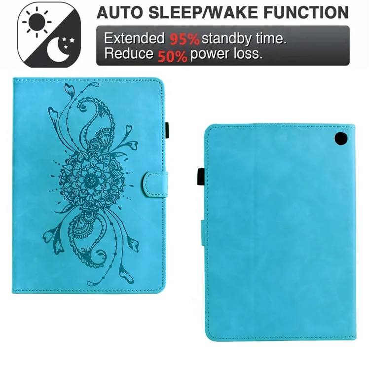 Étui pour Amazon Kindle Fire Max 11 2023 avec Motif Mandala Imprimé, Housse en Cuir pour Tablette avec Emplacements pour Cartes - Bleu Ciel