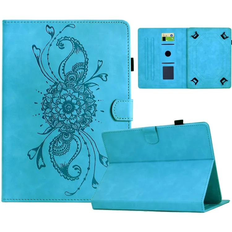 Universal 7 inch Tablet Case Mandala Imprinted Leather Tablet Cover with Card Slots - Sky Blue