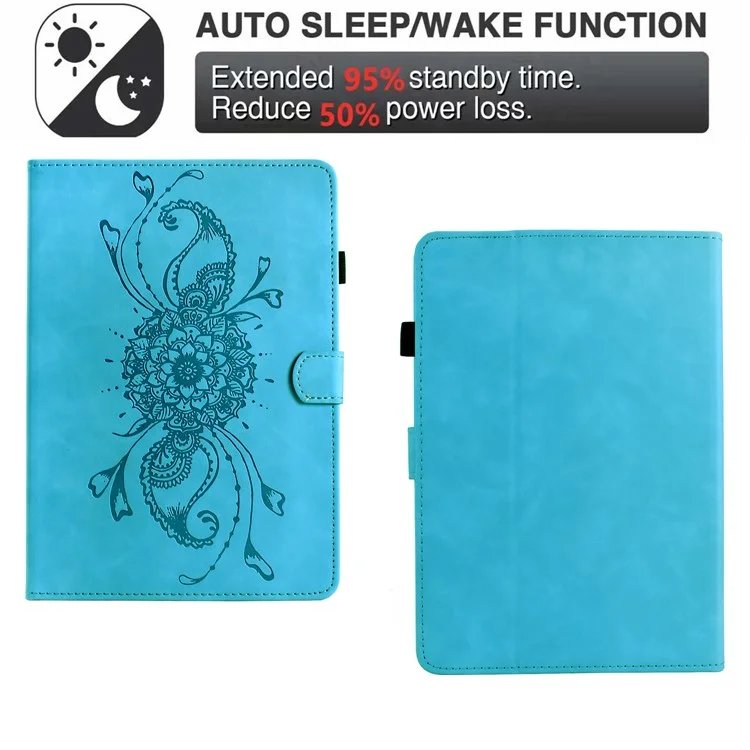 Universal 7 inch Tablet Case Mandala Imprinted Leather Tablet Cover with Card Slots - Sky Blue