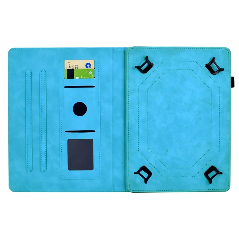 Funda Universal para Tablet de 8 pulgadas con Diseño de Mandala en Cuero con Ranuras para Tarjetas - Azul Cielo