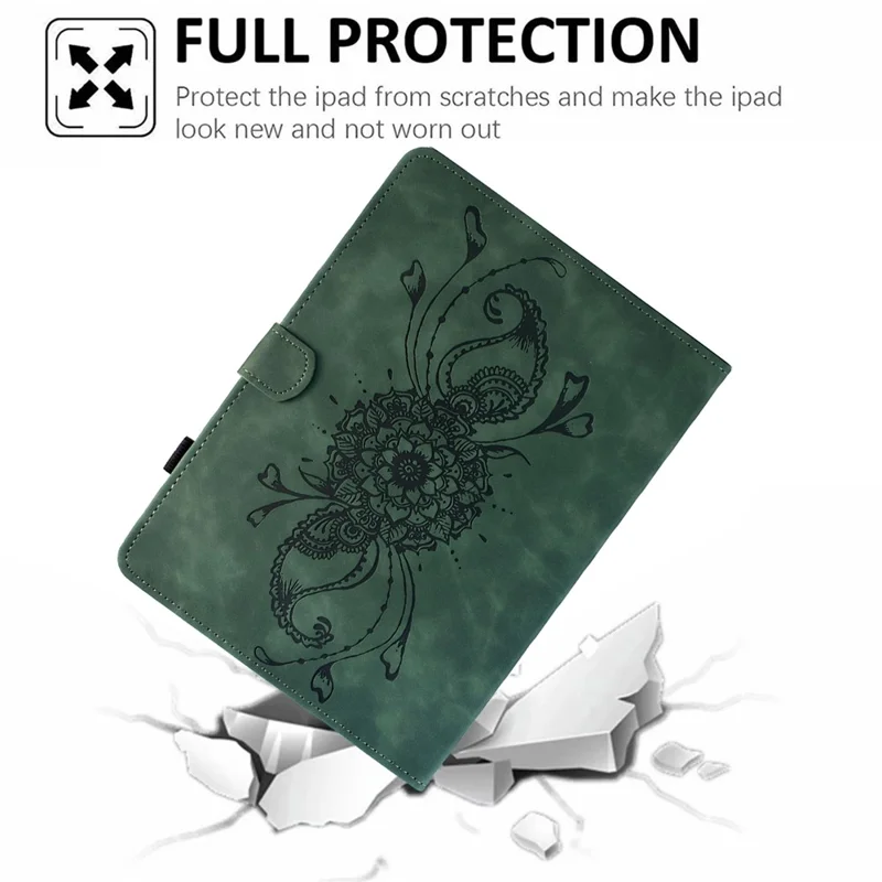Universal 8 inch Tablet Case Mandala Imprinted Leather Tablet Cover with Card Slots - Green