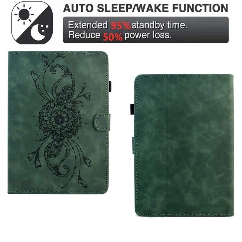 Universal 8 inch Tablet Case Mandala Imprinted Leather Tablet Cover with Card Slots - Green