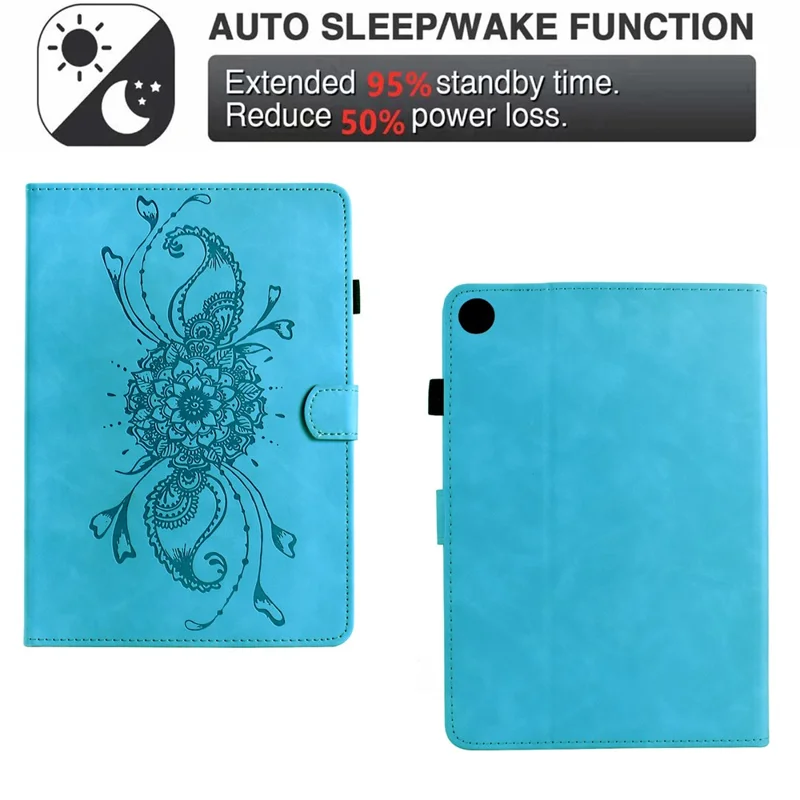 For Samsung Galaxy Tab A9 Case Mandala Imprinted Leather Tablet Cover with Card Slots - Sky Blue