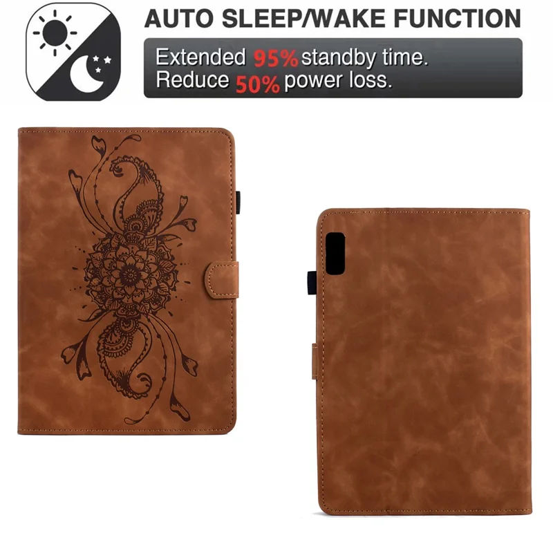 For Lenovo Tab M9 TB-310FU Case Mandala Imprinted Leather Tablet Cover with Card Slots - Brown