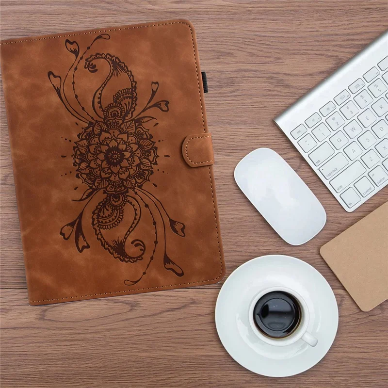 For Lenovo Tab M9 TB-310FU Case Mandala Imprinted Leather Tablet Cover with Card Slots - Brown