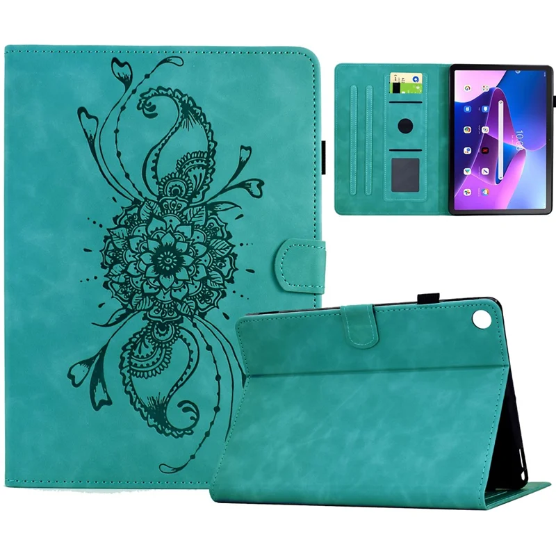 For Lenovo Tab M10 (Gen 3) Case Mandala Imprinted Leather Tablet Cover with Card Slots - Baby Blue