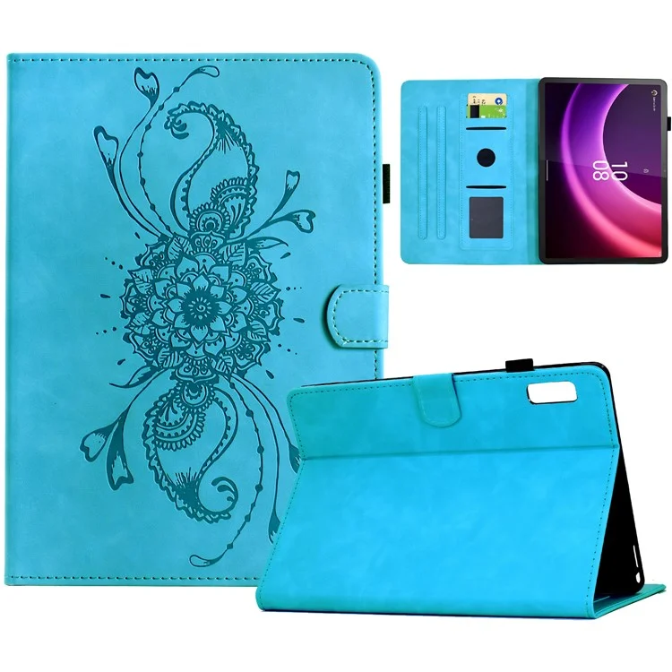 Funda para Lenovo Tab P11 Gen 2 / Xiaoxin Pad Plus (2023) con Mandala Impreso en Cuero con Ranuras para Tarjetas - Azul Cielo
