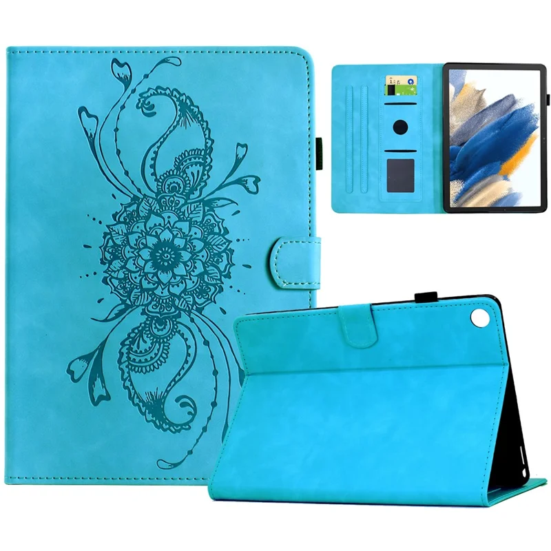 For Samsung Galaxy Tab A8 10.5 (2021) X200 / X205 Case Mandala Imprinted Leather Tablet Cover with Card Slots - Sky Blue