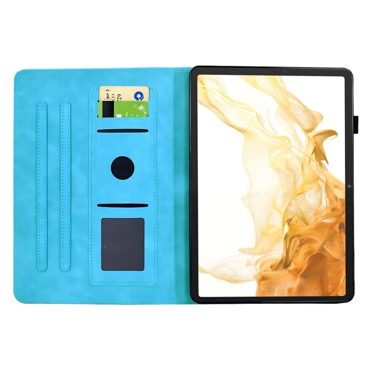 Funda para Samsung Galaxy Tab S8 X700 X706 / Tab S7 T870 T875 con Mandala Impreso en Cuero con Ranuras para Tarjetas - Azul Cielo