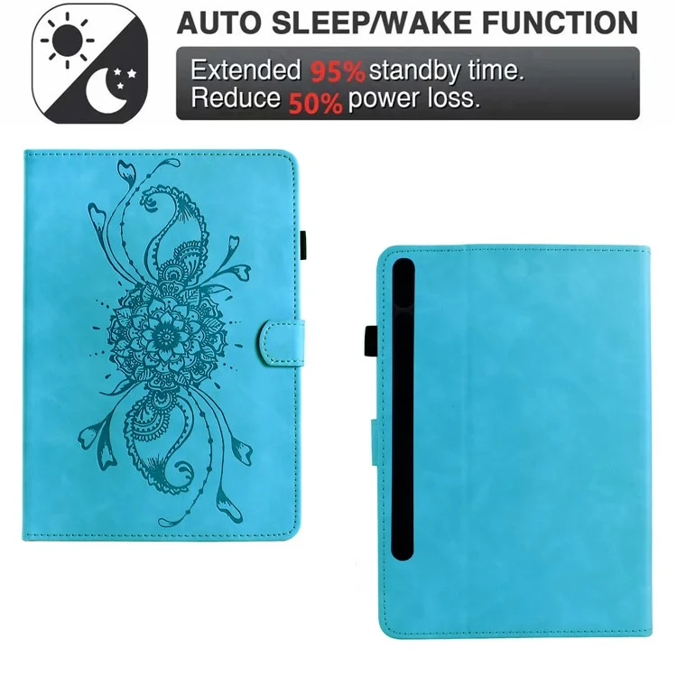 Funda para Samsung Galaxy Tab S8 X700 X706 / Tab S7 T870 T875 con Mandala Impreso en Cuero con Ranuras para Tarjetas - Azul Cielo