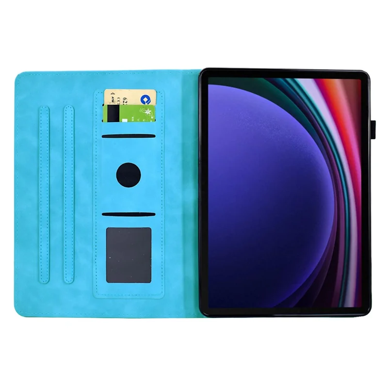 For Samsung Galaxy Tab S9 / Tab S9 FE Case Mandala Imprinted Leather Tablet Cover with Card Slots - Sky Blue