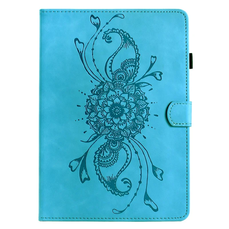 For Samsung Galaxy Tab S9 / Tab S9 FE Case Mandala Imprinted Leather Tablet Cover with Card Slots - Sky Blue