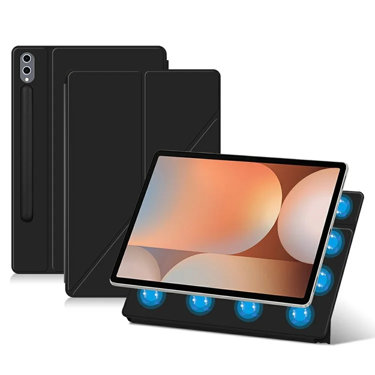 For Samsung Galaxy Tab S8+  /  S7+ Case Origami Stand PU Leather Magnetic Tablet Cover - Black