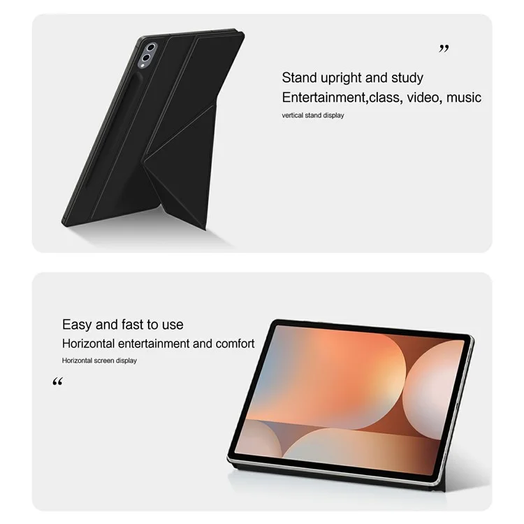 For Samsung Galaxy Tab S8+  /  S7+ Case Origami Stand PU Leather Magnetic Tablet Cover - Black