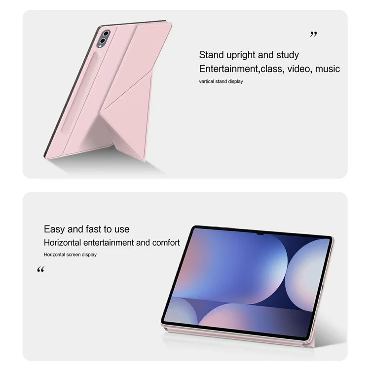 Capa para Samsung Galaxy Tab S8 Ultra Estojo Origami Suporte em Couro PU Capa Magnética para Tablet - Rosa
