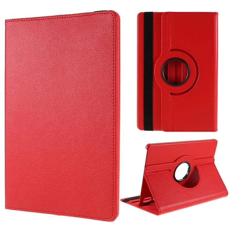Étui pour Samsung Galaxy Tab S10 FE+ avec Support Rotatif en Cuir PU + Coque de Tablette PC avec Bande Élastique - Rouge