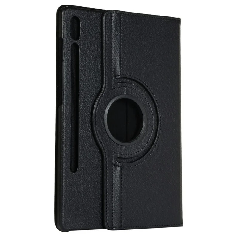 لسامسونج جالكسي تاب S10 FE+ غطاء دوار بحامل من الجلد الصناعي + غطاء لوحي من البولي كربونات مع شريط مطاطي - أسود