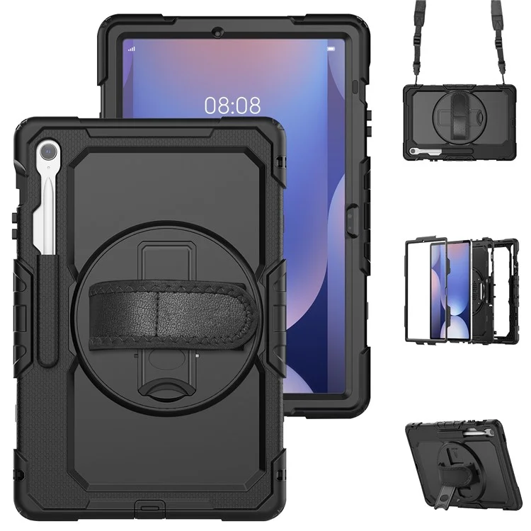 Étui pour Samsung Galaxy Tab S10 FE+ SM-X620 / X626B PC + Silicone avec Film Anti-Rayures PET et Bandoulière - Noir