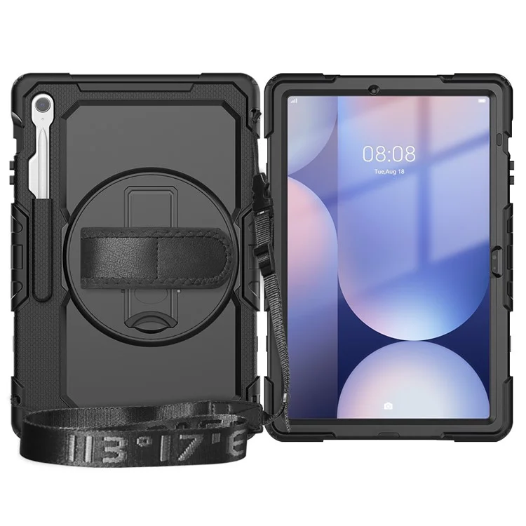 Étui pour Samsung Galaxy Tab S10 FE+ SM-X620 / X626B PC + Silicone avec Film Anti-Rayures PET et Bandoulière - Noir