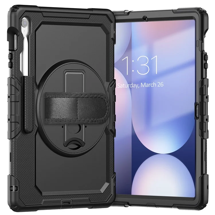 Étui pour Samsung Galaxy Tab S10 FE+ SM-X620 / X626B PC + Silicone avec Film Anti-Rayures PET et Bandoulière - Noir